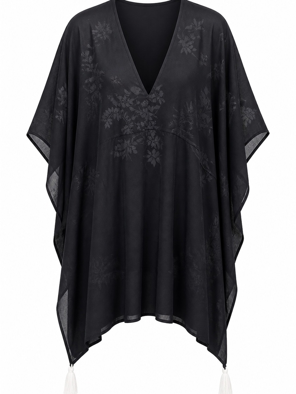 Rhea Costa Black Tunic with White Floral Embroidery - Picture 2 of 3